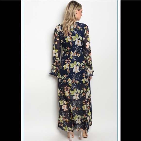 Pretty navy floral maxi dress partial lining - Picture 3 of 6